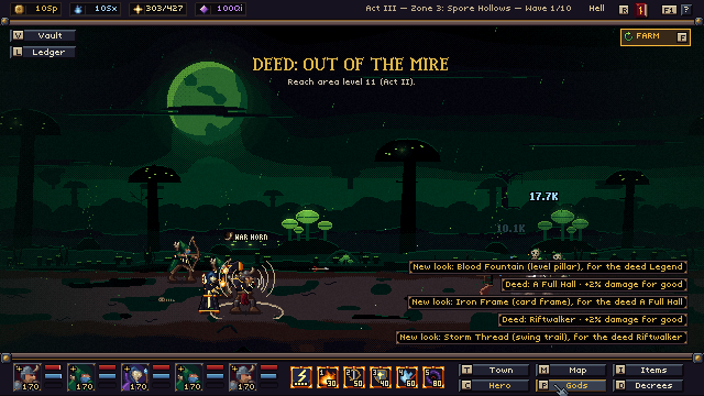 A party fighting in the Rotwood while the god's power strikes