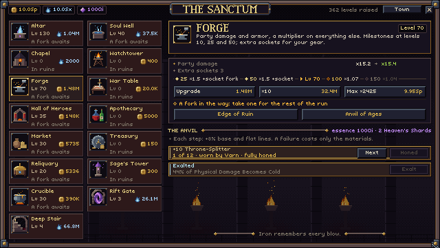 The Sanctum's Forge, honing and exalting a greataxe