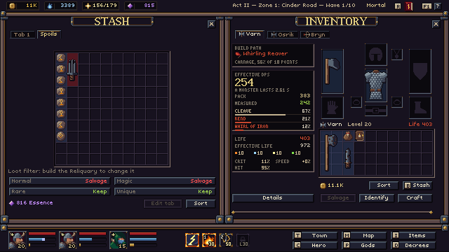 The stash and its Spoils tab
